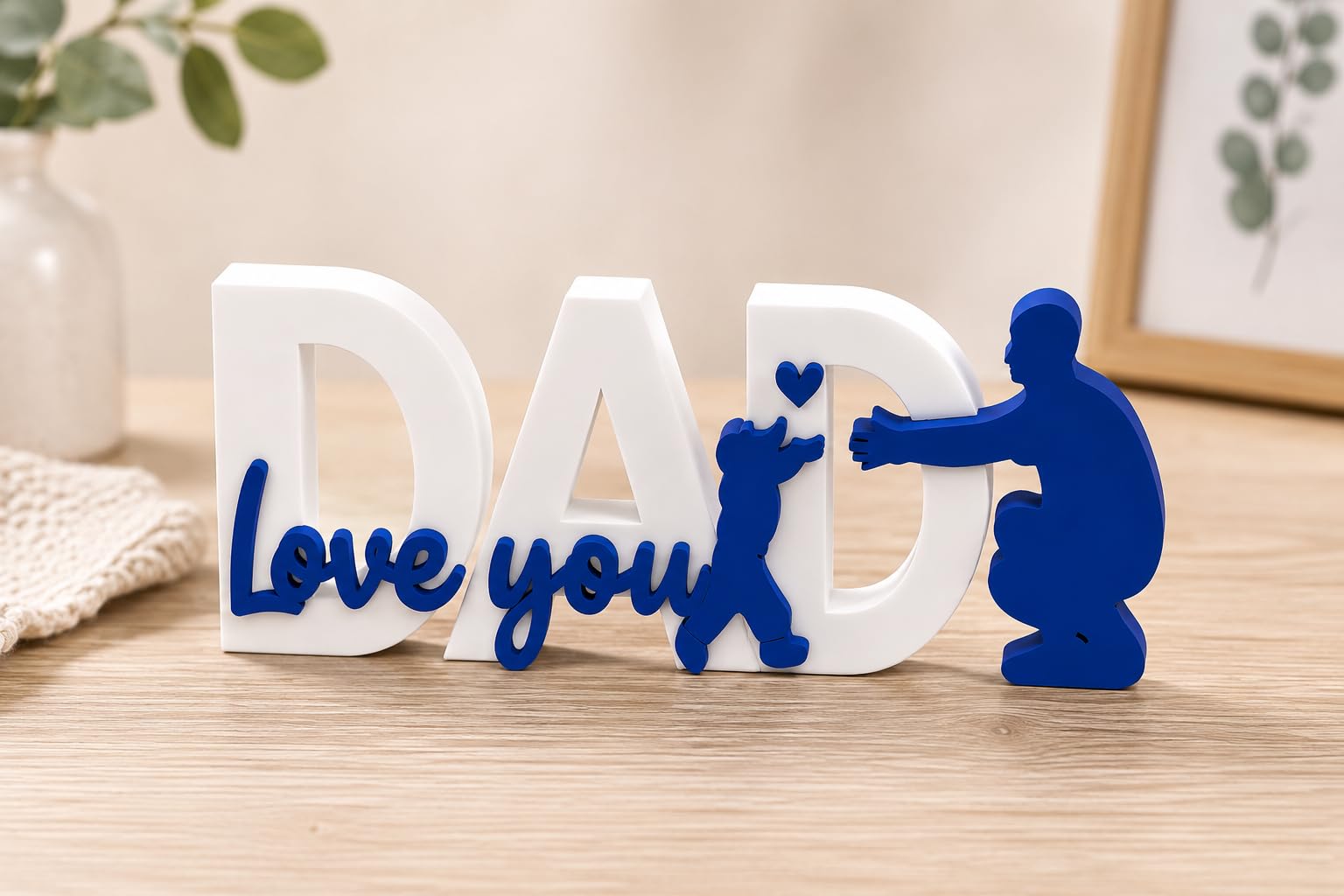 DAD Love You Decorative Showpiece, White and Blue, Father and Child Silhouette, Table Decor, 9.1 x 2.3 x 3.3 cm-image-31