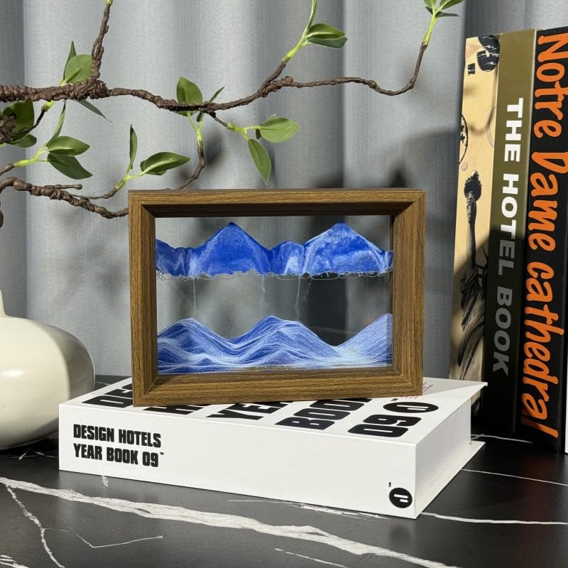AzureLeap 3D Moving Sand Art -Liquid Motio Deep Sea Flowing Sand Picture, Solid Wood Frame, Square Glass, Home Office Desk Decor[Blue 6in] — image 1