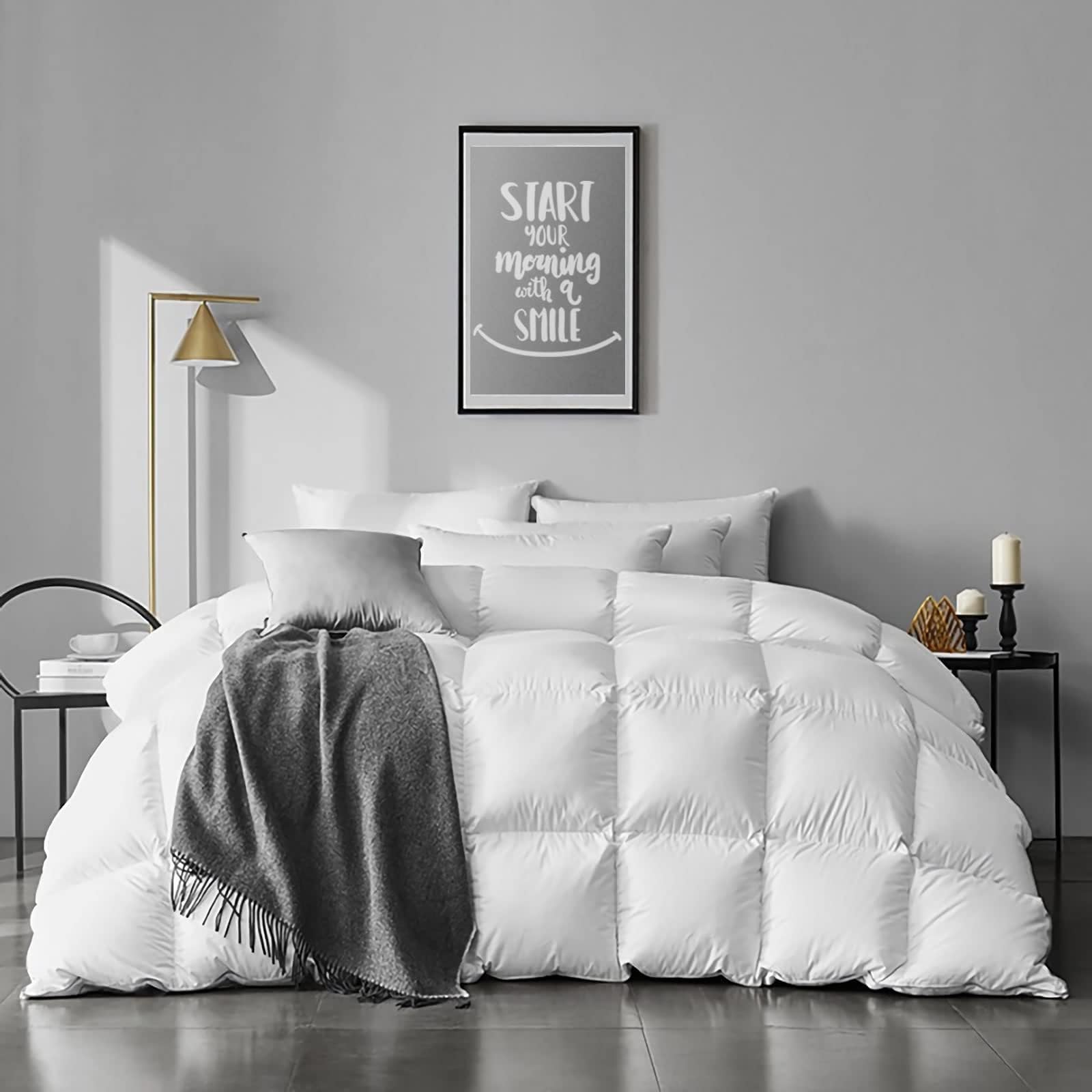 APSMILE Couette en Duvet et Plume Naturelle 4 Saisons Tempéré pour 2 Personne Couverture Chaude Légère 240 x 260 cm Confortable