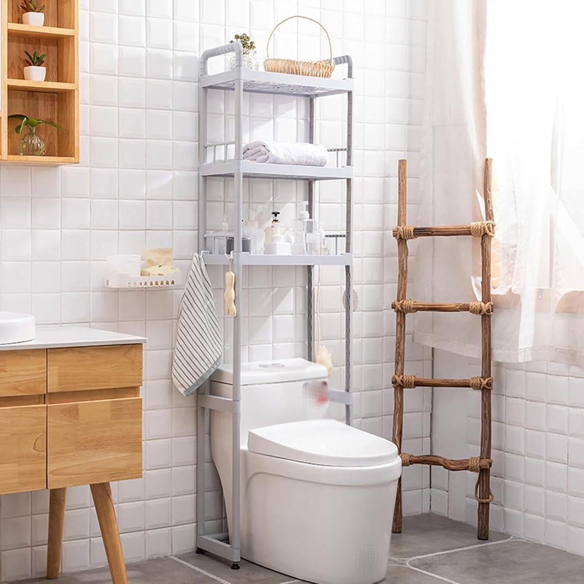 Organiseur de salle de bain au-dessus des toilettes, meuble étagère WC compact