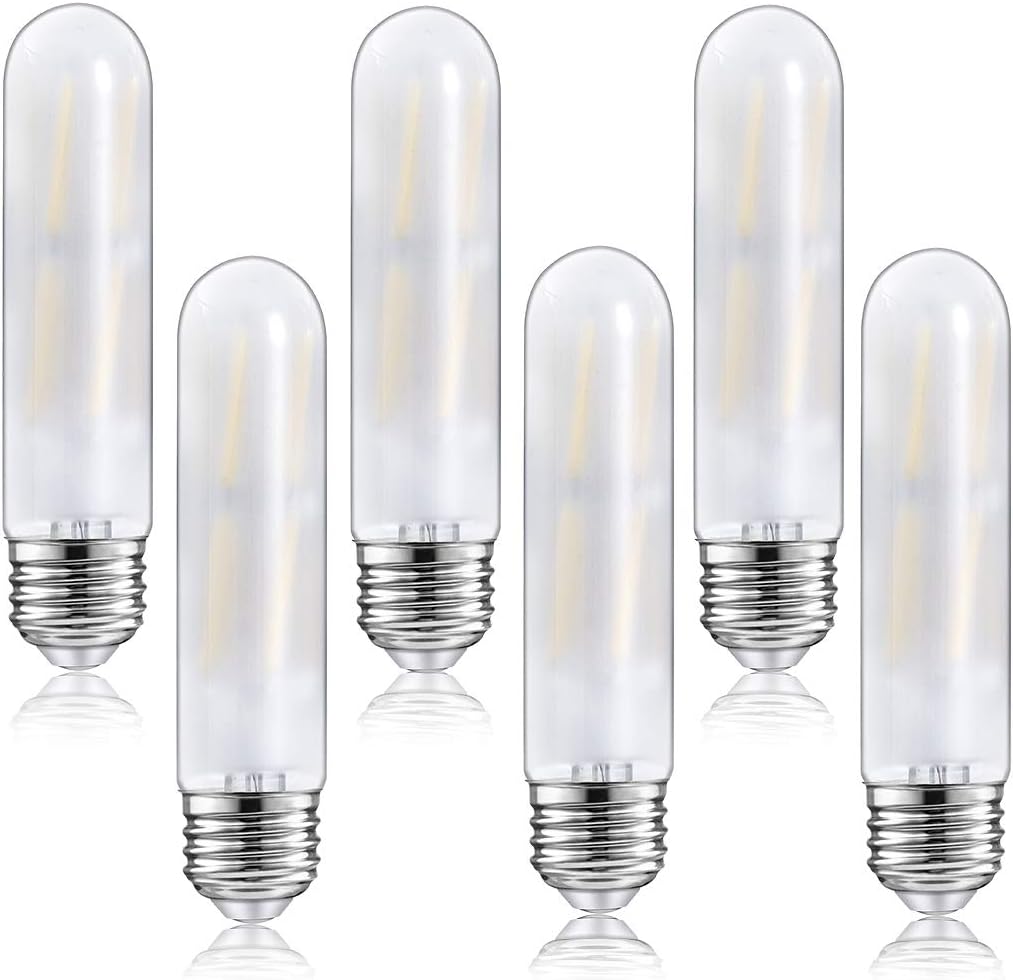 SD Light Dimmable T10 Frosted Light Bulbs 5Inch,8W LED Tubular Filament Bulbs 80 Watt Equivalent,800LM,4000k Daylight White,E26 Base Bulb for Desk Lamp, Pendant Lights,Cabinet Display Cabinet(6-Pack)