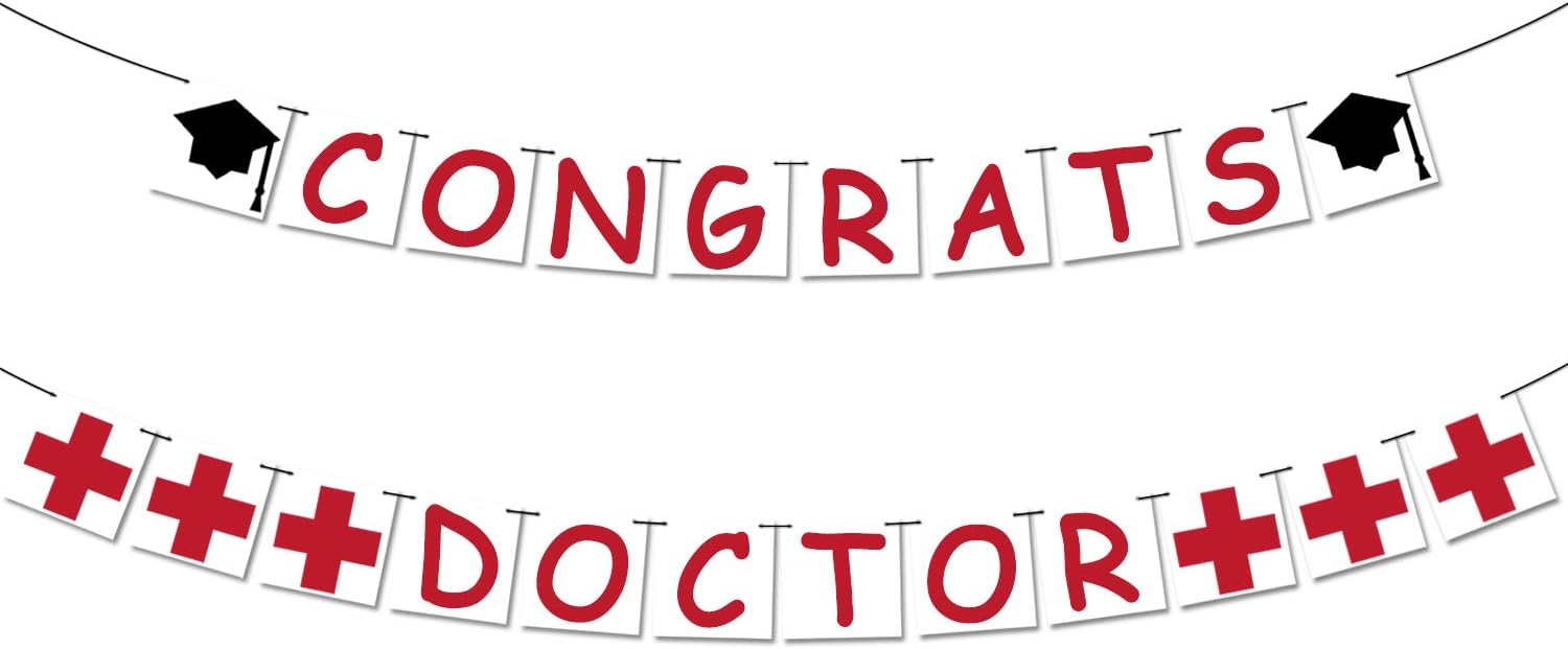 Felt, Congrats Doctor Banner - No DIY, Large 10 Feet | Doctor Graduation Party Decorations | Graduation Decor 2021 Red and White Graduation Banner | Class of 2021 Banner for Medical School Graduation