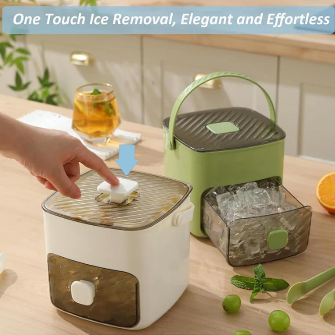 2026 Neu Clear Ice Maker, Tragbarer Eisbereiter mit Deckel und Aufbewahrungsbox 48 Eiswürfel, Eiswürfelbehälter, Ice Cube Tray, Eiswürfelentnahme per Knopfdruck, Eis Immer Griffbereit(B)