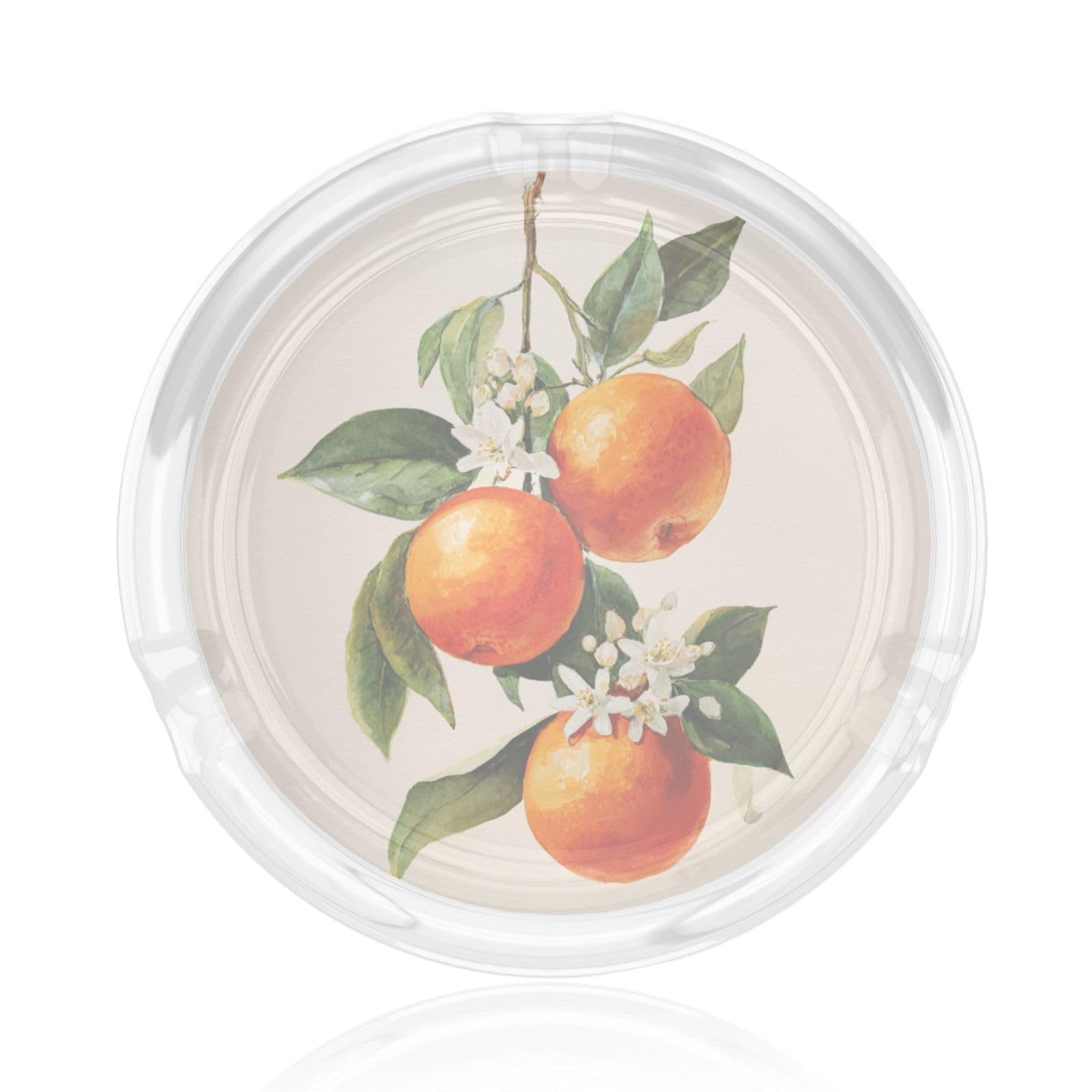 Watercolour Oranges With Blossoms Glass Ashtray For Cigarettes Ash Trays Case For Home Office Decor