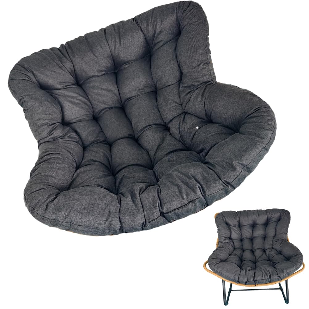 Mecedora de Exterior con cojín Acolchado, sillón de ratán Extragrande para Interior, con Forma de Huevo, para Exterior e Interior, con cojín Suave para Silla reclinable, Gris Oscuro, 125 x 1