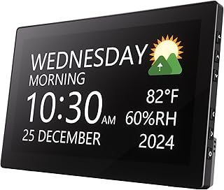 Raynic Digital Clock, Large Display Calendar Clock with 12 Themes, 20 Alarms, 20 Reminders, Auto Dimming, 12/24 Hours, Indoor Temperature, Humidity for Seniors, Desk