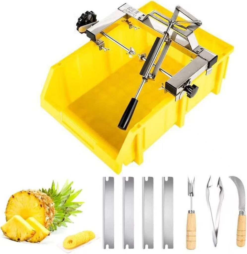 Pelador y descorazonador de piña con espacio ajustable para una preparación eficiente de frutas, control de doble palanca