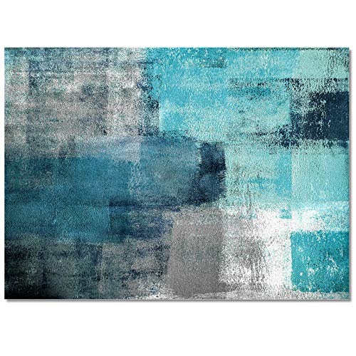 Abstract Teal Turquoise Area Rug 5'X8' For Living Room, Kids Teen Girls Boys Bedroom, Modern Geometric Painting Grey Art Outdoor Indoor Washable Carpet Runner Area+Rug For Kitchen, Hallway, Entryway #TOP1