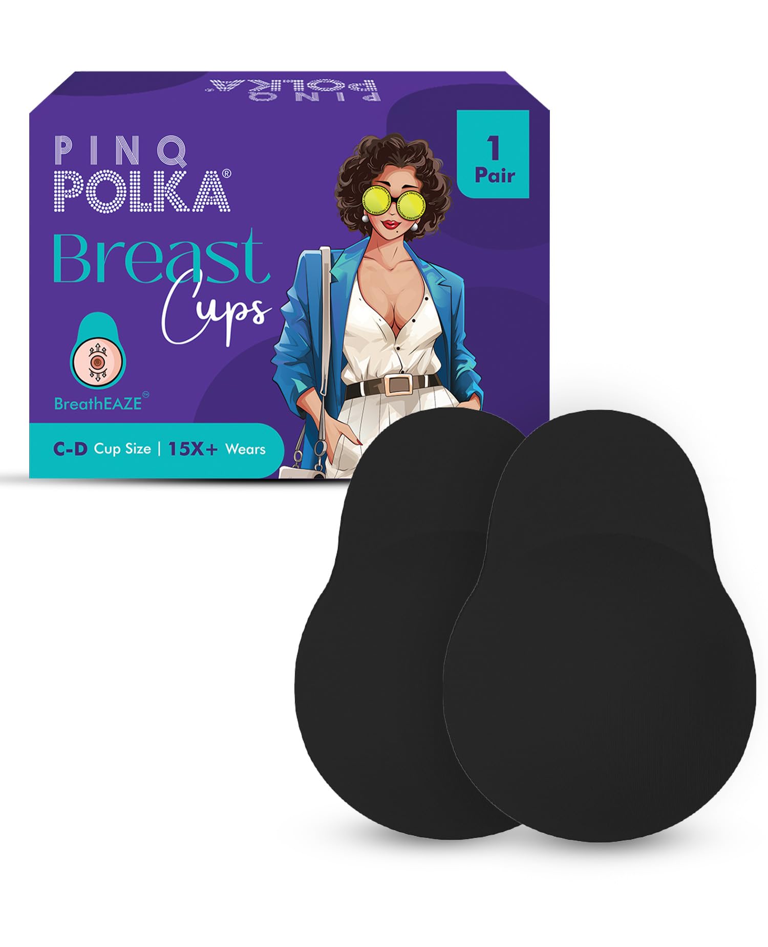 PINQ POLKA Silicone Breast Cups for Women, Reusable Push Up Adhesive Bra, Invisible Seamless Pasties, Backless Bra for Dress