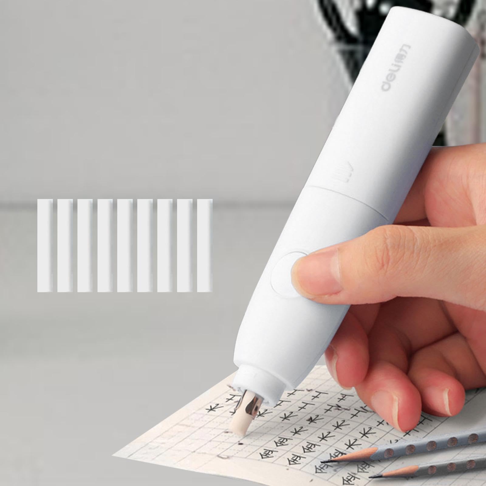 Gomma Elettrica con 10 Ricambi per Matita Artista Disegno Tecnico Schizzo Utensile Dettagliante Pulsante Comodo Rivestimento Trasparente Funzionamento, 5 pezzi