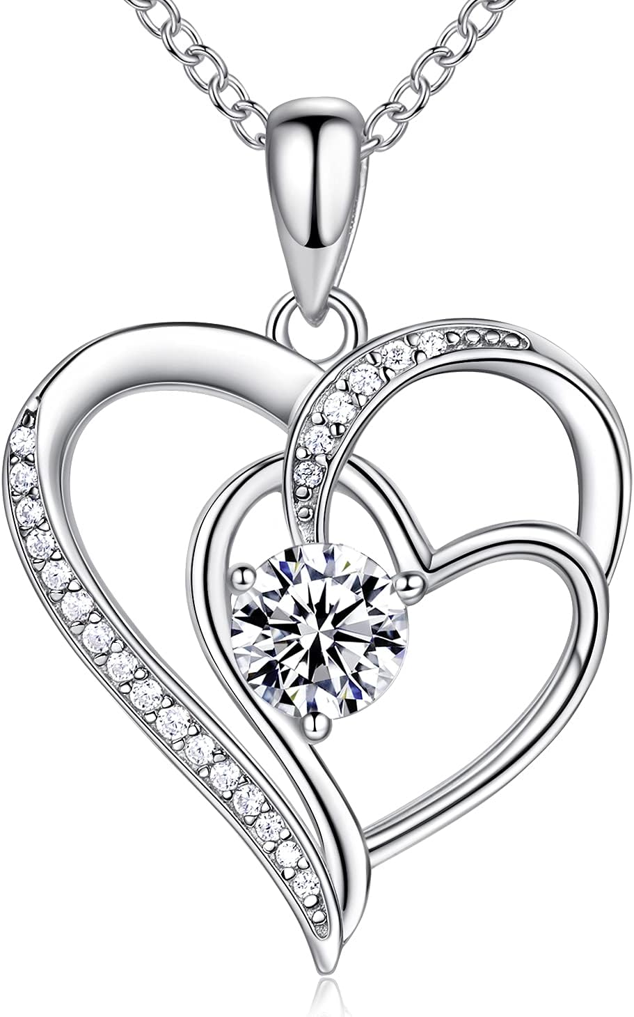 Birthstone Necklace for Women Jewelry, 18K White Gold Heart Necklace Sterling Silver Diamond Necklaces Jewelry Birthday Gifts for Women Wife