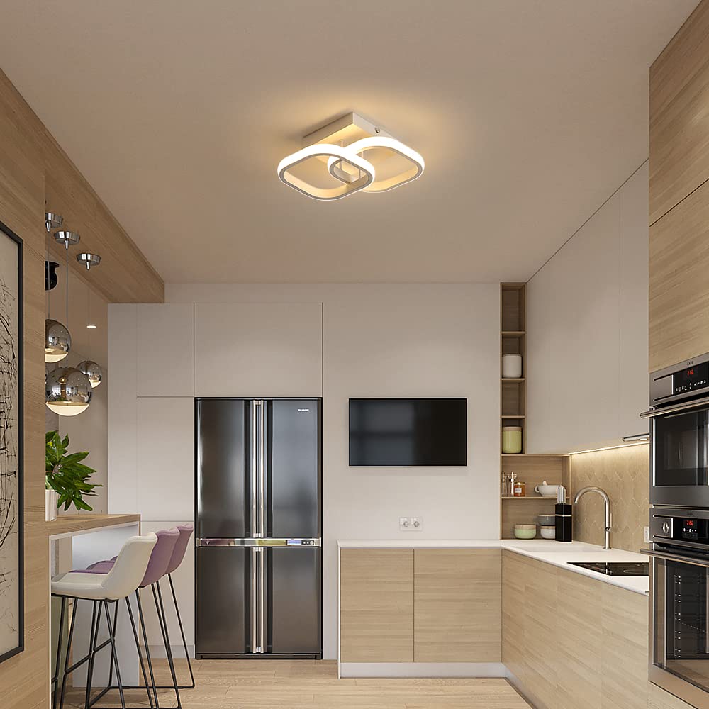 Plafonnier LED Carré Moderne Bois Et Plastique - Luminaire Intérieur Salon Chambre Couloir
