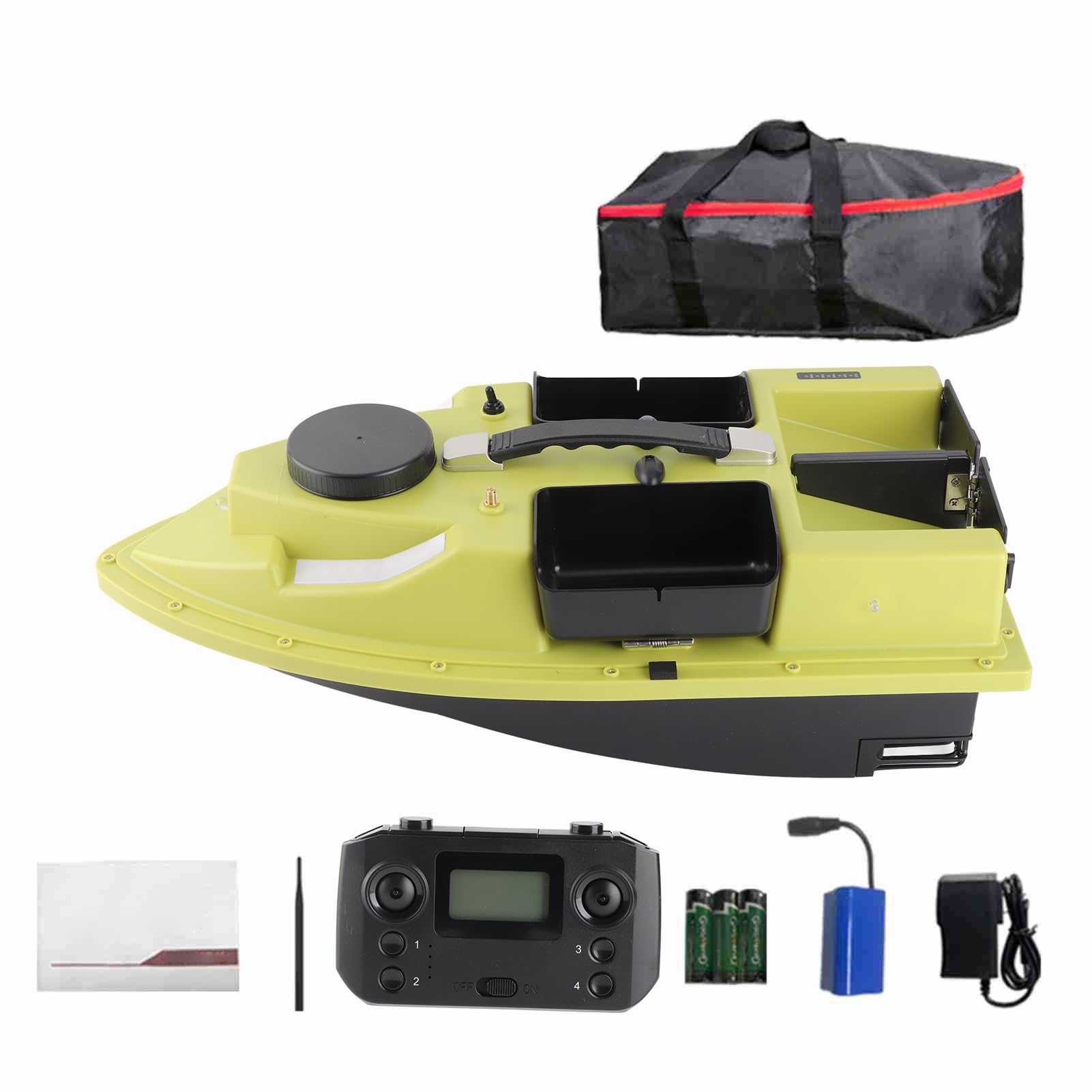 Kavolet Barco de Cebo RC con GPS, 12000 mAh, 600 m, Mando a Distancia inalámbrico, Barco de Pesca con Bolso, Barco de Pesca con 4 recipientes para cebos, Carga de 2 kg