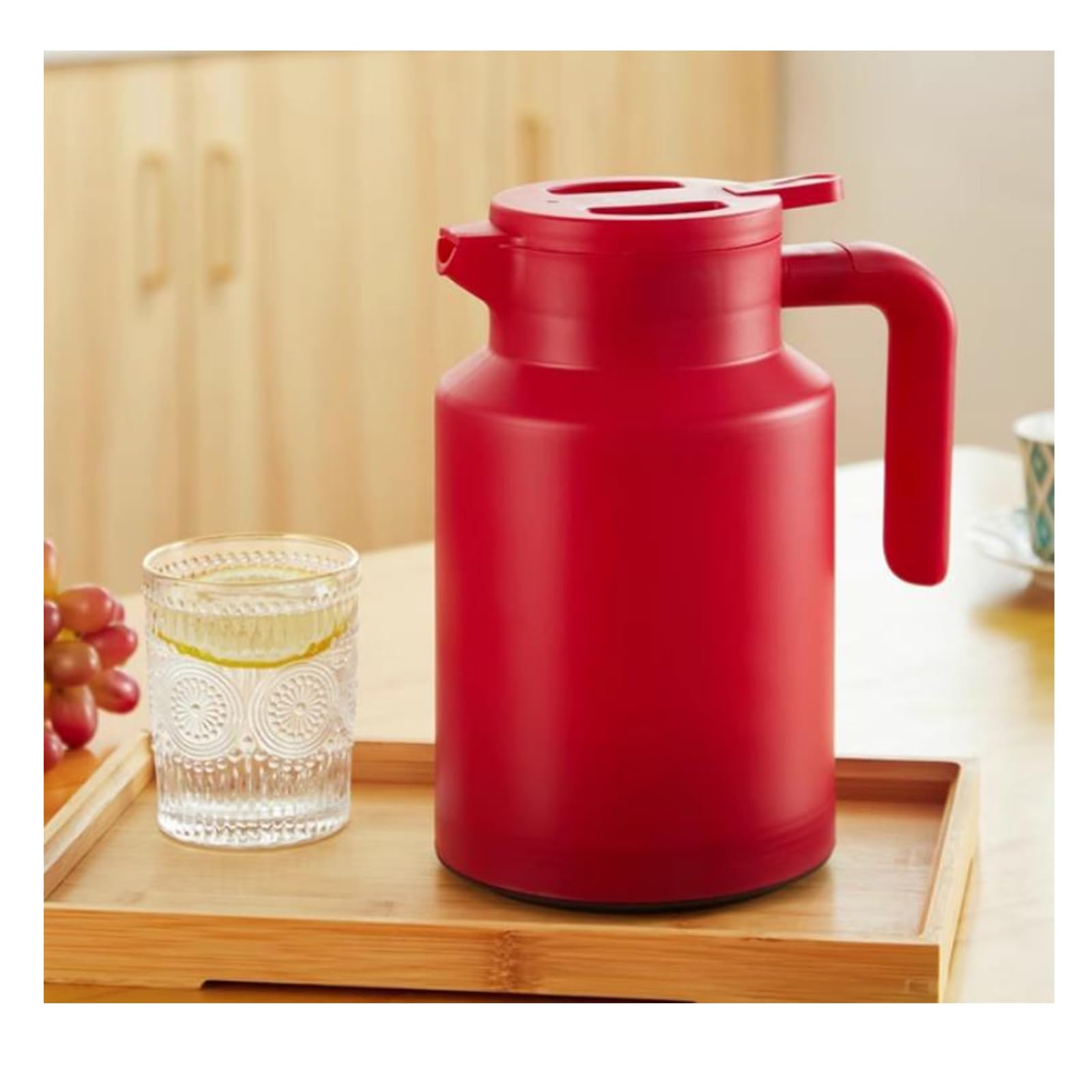 Termiczny karafka do kawy 1 l / 1,6 l / 1,9 l, izolowany termos do kawy, przycisk, izolowany serwer do napojów z motywem wirowym, dozownik kawy i herbaty (czerwony, 1000 ml)