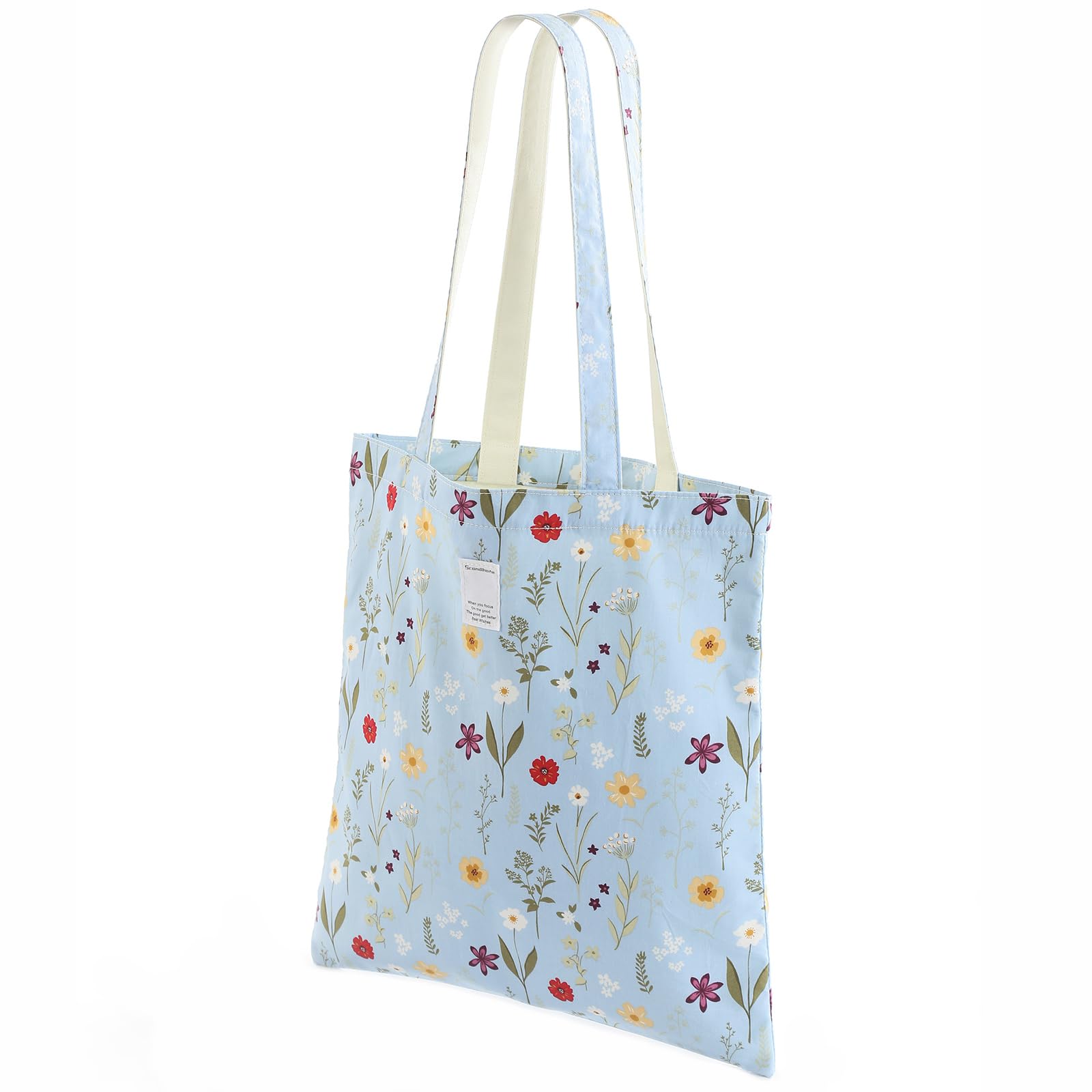 TWOOKTY Canvas Tote Bag for Women, Reusable Cotton Shoulder Bag with Magnetic Closure, Aesthetic Floral Print Shopping Bag for Work, School, Travel