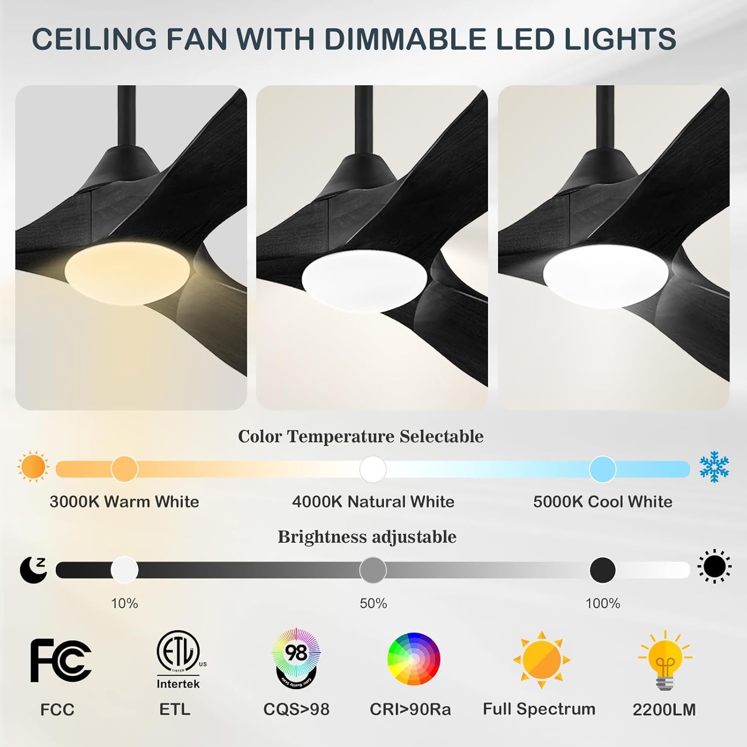 Ventilatori Da Soffitto Per Esterni In Legno Nero Da 178 Cm Con Luce, Moderno Ventilatore Da Soffitto A 3 Pale Con Telecomando, Motore Cc Silenzioso Reversibile