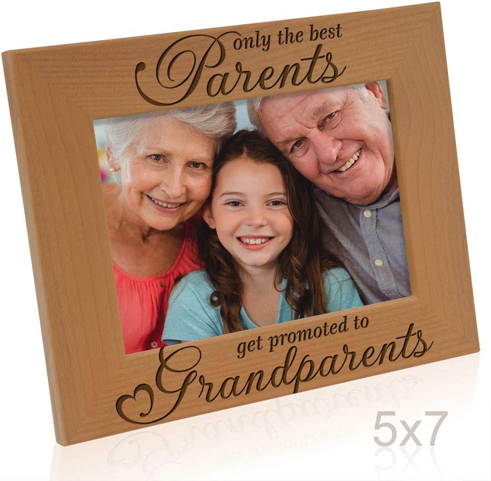 KATE POSH - Only The Best Parents get Promoted to Grandparents Picture Frame - Engraved Natural Wood Photo Frame - Grandma Gifts, Grandpa Gifts, for Grandparents (5x7-Horizontal)