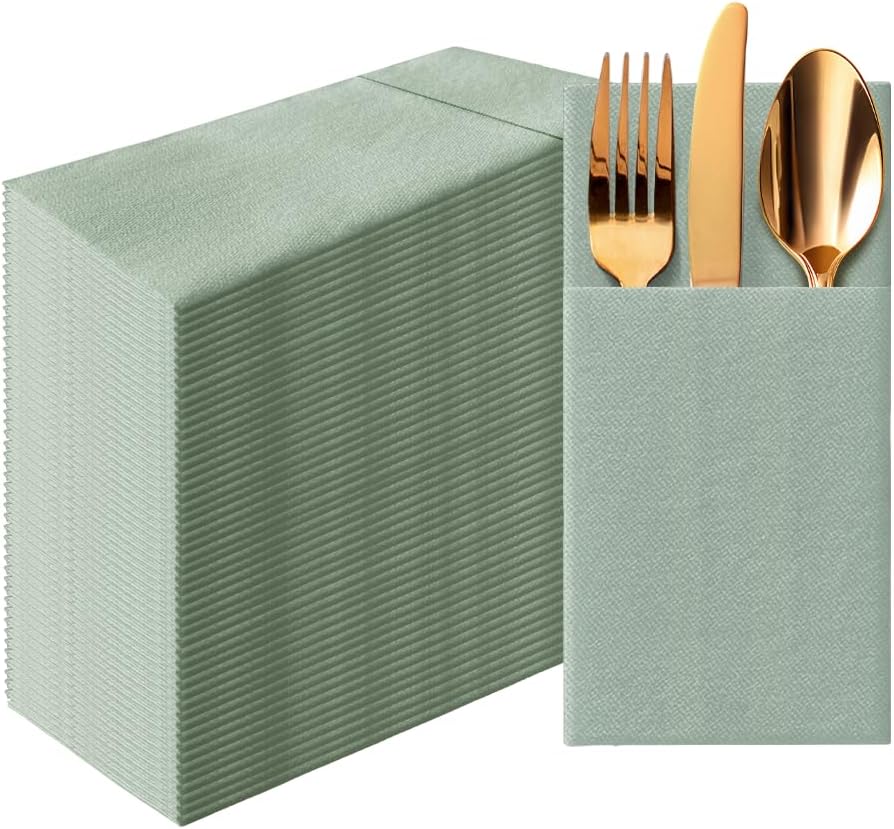 Linen napkin sets in neutral or sage tones