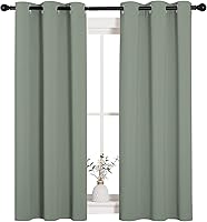 Vista 2 de NICETOWN Paneles de cortinas opacas con aislamiento térmico y ojales sólidos para sótano (verde grisáceo, 1 par, de 34 x 54 pulgadas)