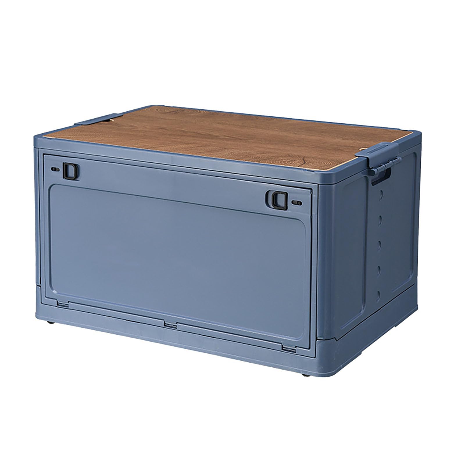 Campingbox Mit Deckel, Faltbare Stapelbar Aufbewahrungsbox Mit Riemenscheiben, Faltschachtel Stauraum Kofferraum Mit Holzdeckel Kann Als Schneidebrett- Blue|| 50 * 35 * 24.5cm