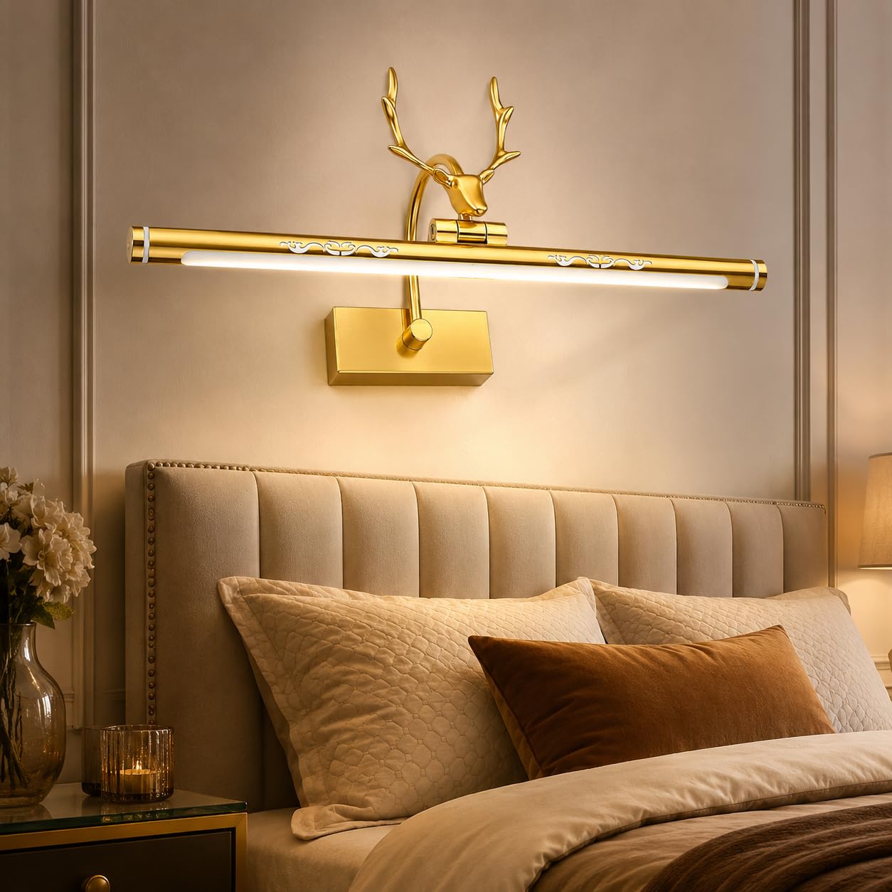 TRIPPING 12W Gold Deer Head 3C LED Picture Wall Lamp with White Warm Natural Light, Decorative Long Bar Light for Mirror, Artwork, Bedroom, Living Room and Hallway-image-5