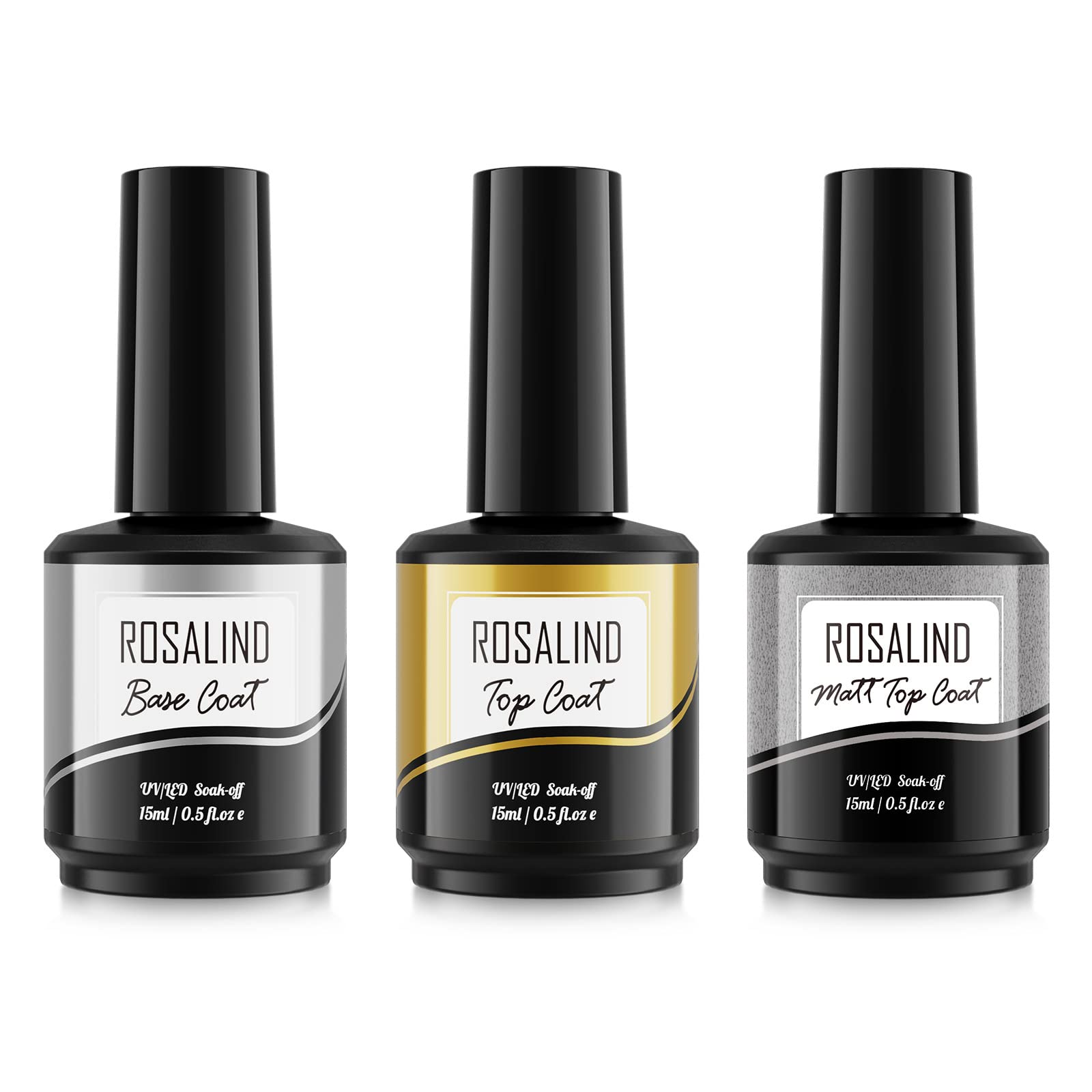 Base and Top Coat 3Pcs 15ml Glossy and Matte for Gel Nail PolishNo Wipe UV LED Soak Off Nail Functional Gel Coat for Gel Nail Design Manicure Art