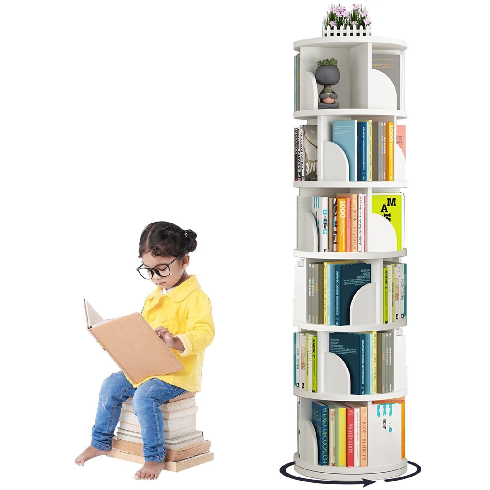 LVRUIEDS Estantería Giratoria, Estantería De Esquina Pequeña Para Espacios Pequeños, Estantería De Almacenamiento De Estantería De Pie De 4 Niveles, Organizador De Estantería Estrecha De Madera Para D