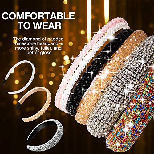 6 Pieces Padded Rhinestone Headband 4 Rows Crystal Diamond Velvet Hair Band Glitter Double Rows Beaded Hair Hoops Hair Accessories For Women Girls #TOP2