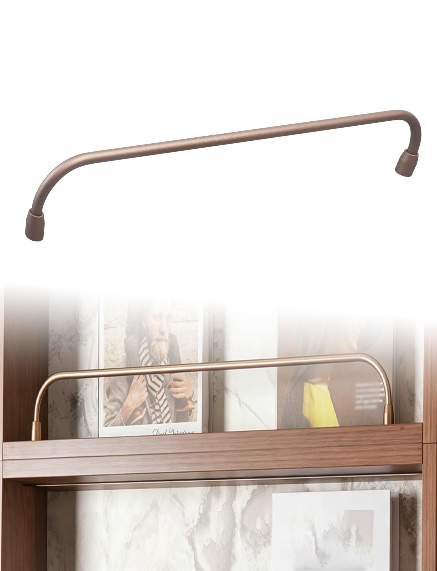 Decorative Tipping Rail for Cabinets, Aluminum Shelf Guardrail Stopper for Wood Shelves, Wardrobe, Shoe Rack, Display(Brass,45cm/17.7'')