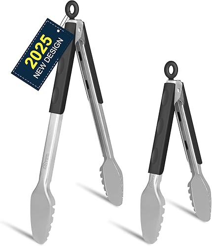 Miniatura 26 de Hotec Pinzas de cocina de acero inoxidable, juego de 3-7, 9 y 12 pulgadas, pinzas de metal con bloqueo para cocinar, servir, barbacoa, parrilla