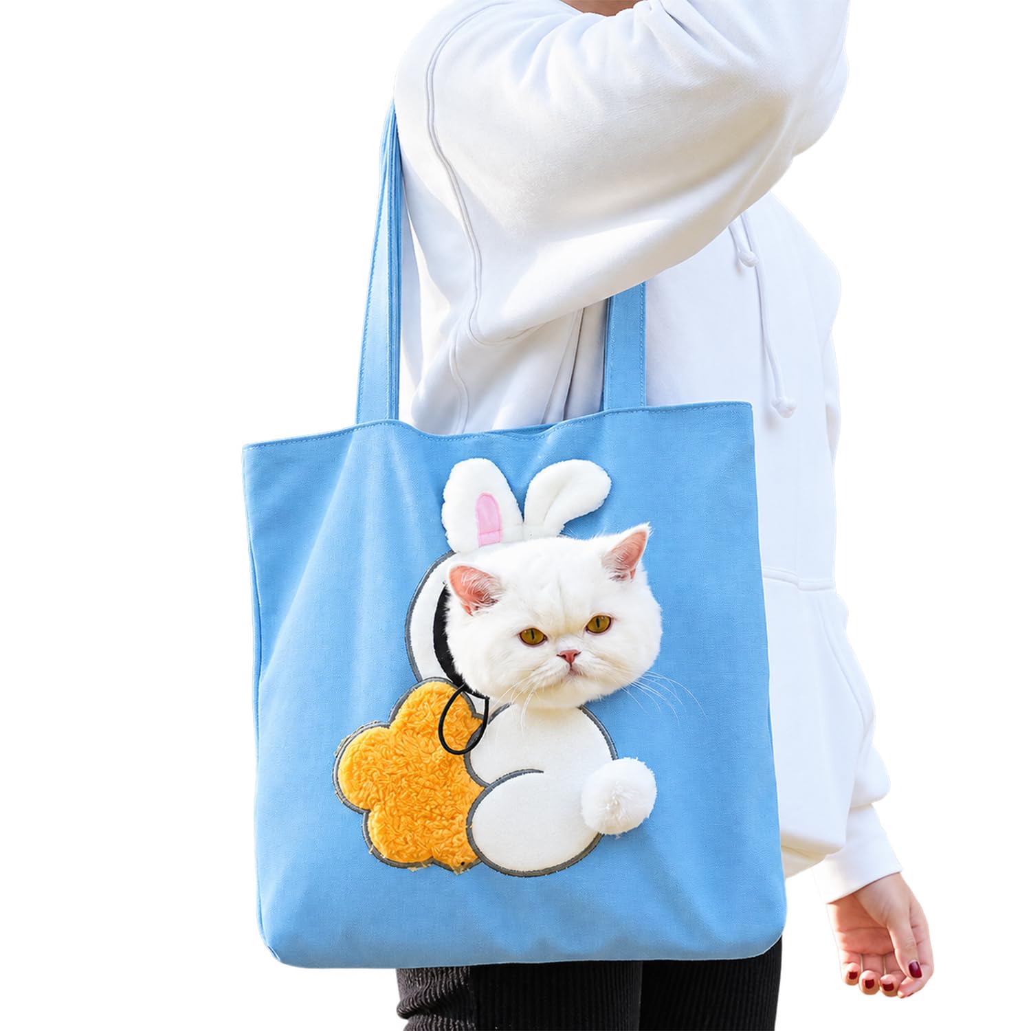 Cat Carrier Bag, Pet Shoulder Bag for Outings, Pets Canvas Bag (Blue, L)