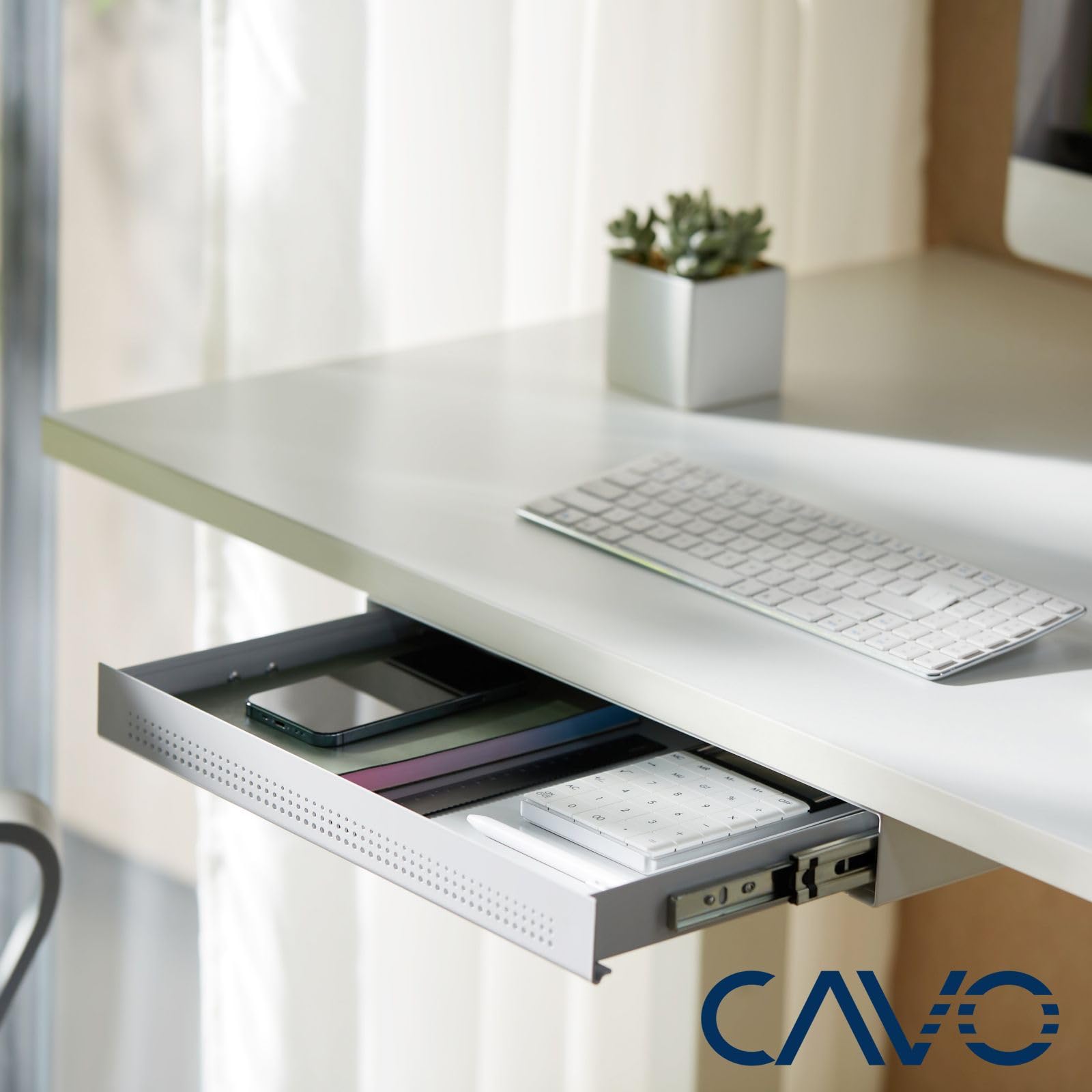CAVO Cassetto portadocumenti in acciaio 410 x 272 mm bianco, cassetto da tavolo sottopiano