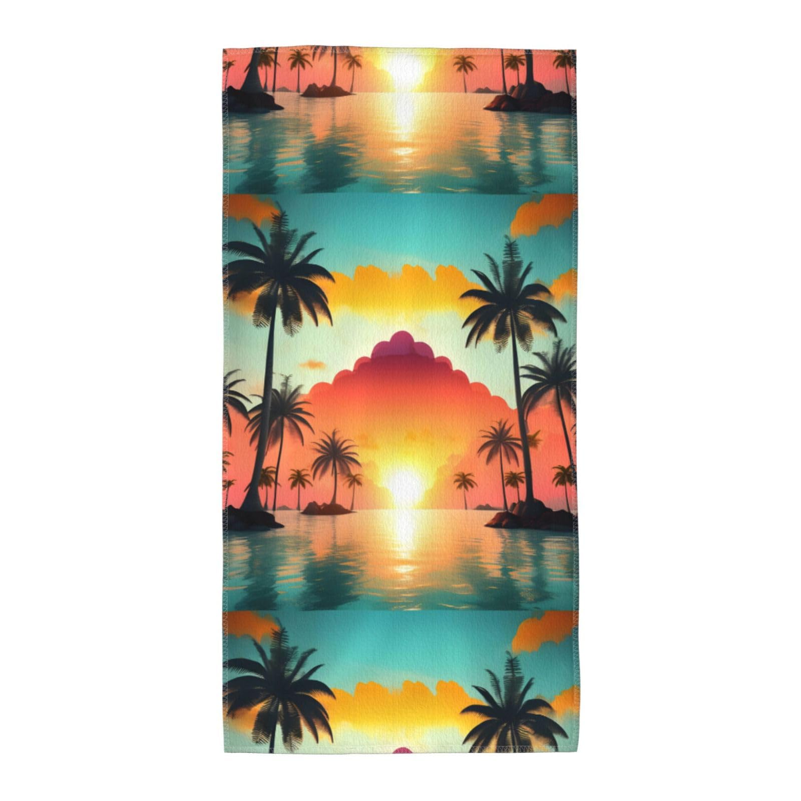 Cbaaghh Sunrise Tropical Palm Tree Island Print Towel, Towels Thick Face Towels Fast Drying Washcloth For Bath, Spa, Gym