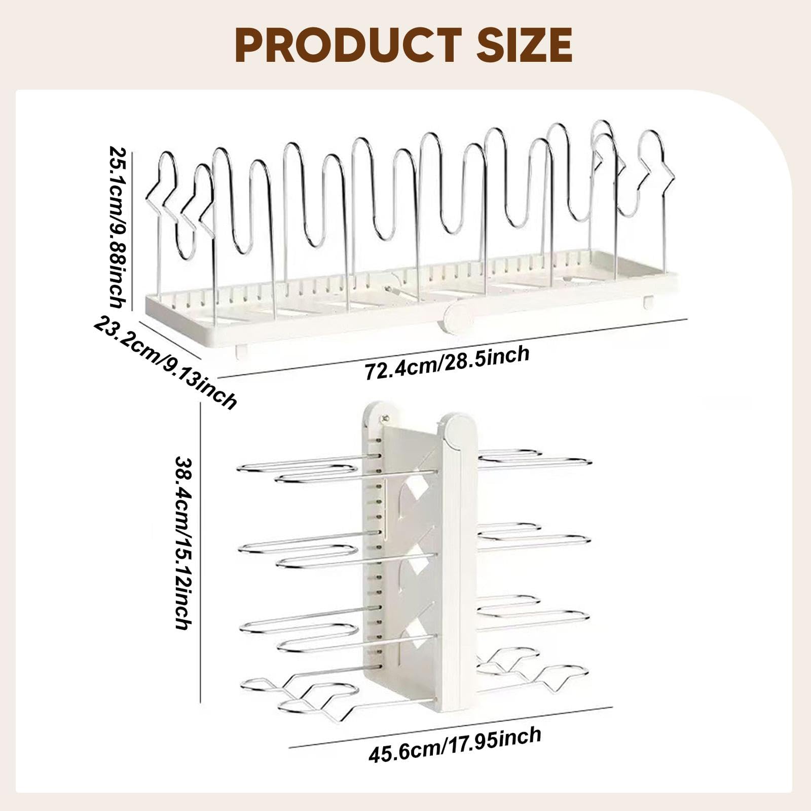 Amagogo Organizzatore per pentole e padelle, Organizzatore per teglie da forno, Supporto per pentole, Supporto per coperchi di pentole, Griglia per pentole, Bianco