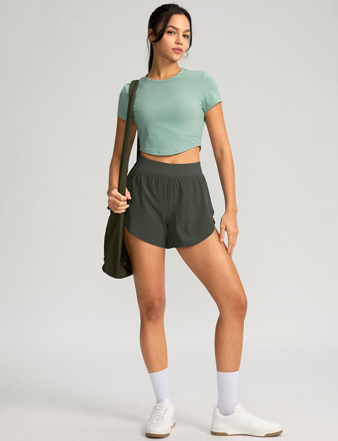 Soothfeel High Waisted Athletic Running Shorts for Women Dolphin Short High Split Quick Dry Gym Workout Shorts with Liner - Image 3