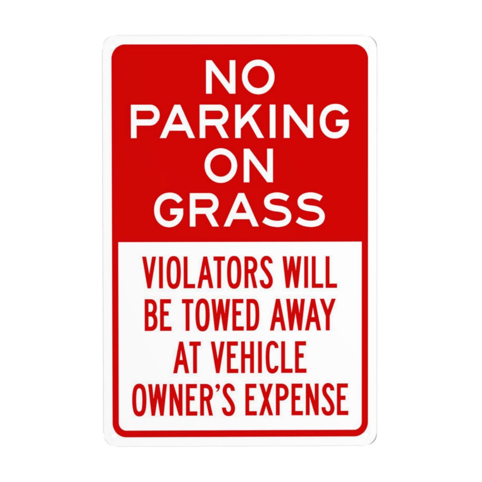 SMAZDFXX No Parking On Grass Violators Will Be Towed Away At Vehicle Owner's Expense Metal Warning Signs, Cautions Security Tin Sign, Safety Posted Signs for Street Business Wall Decor 8"x12"