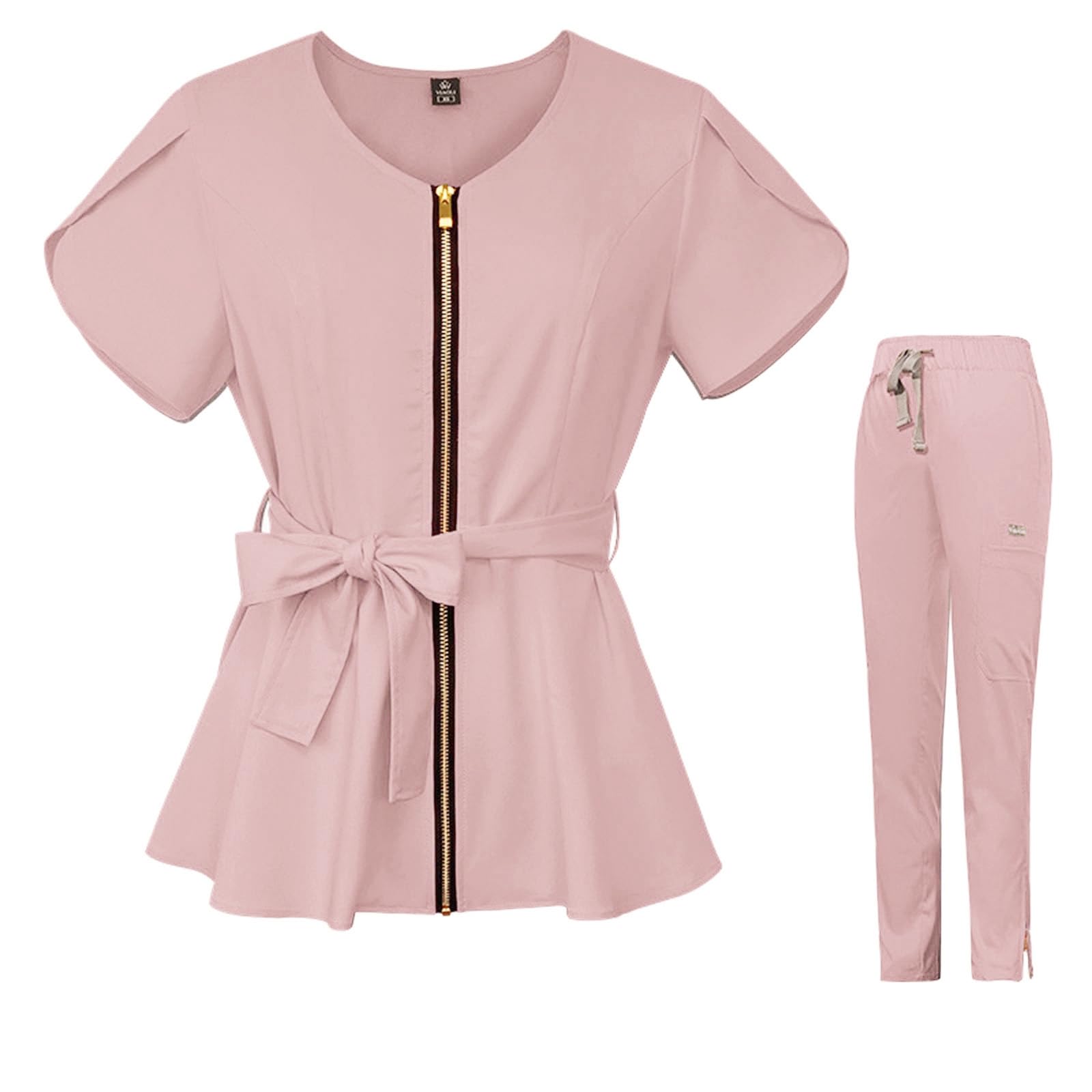 Uniforme mediche da donna, con scollo a V, top con cintura e pantaloni da jogging, vestibilità aderente, abbigliamento da lavoro per infermieri