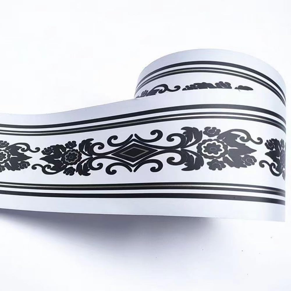 Visitryl Black And White European Flower Black And White Wallpaper Border Self Adhesive Wall Tiles Decorative, Peel And Stick Wall Border Bathroom Stickers 12Cm X 1000Cm