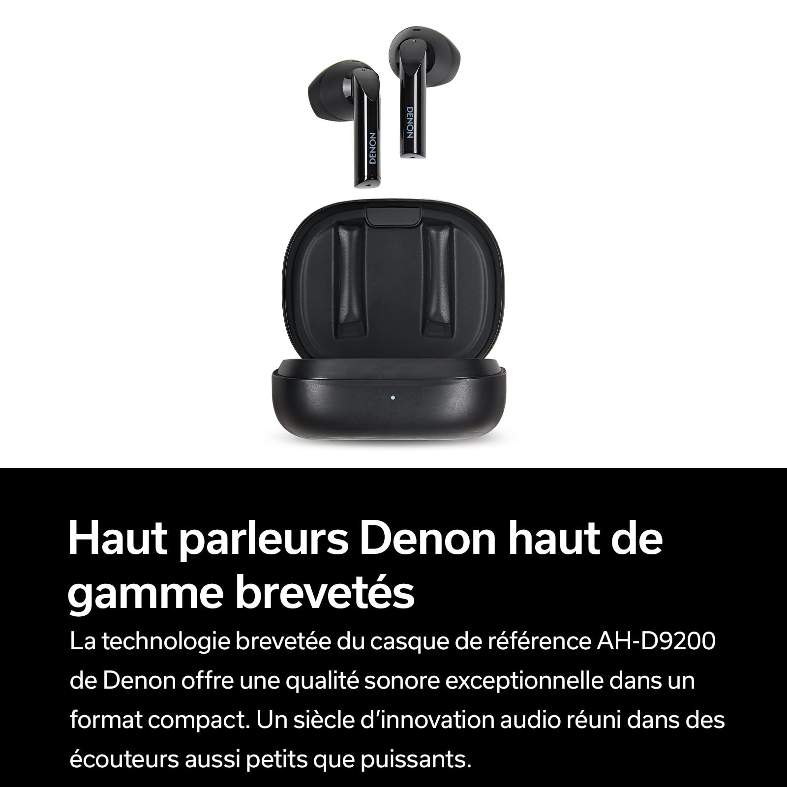 Denon AH-C500W Ecouteurs Bluetooth True Wireless Intra-Auriculaires avec Microphone Intégré, Son Supérieur, Étanchéité IPX4 - Noir
