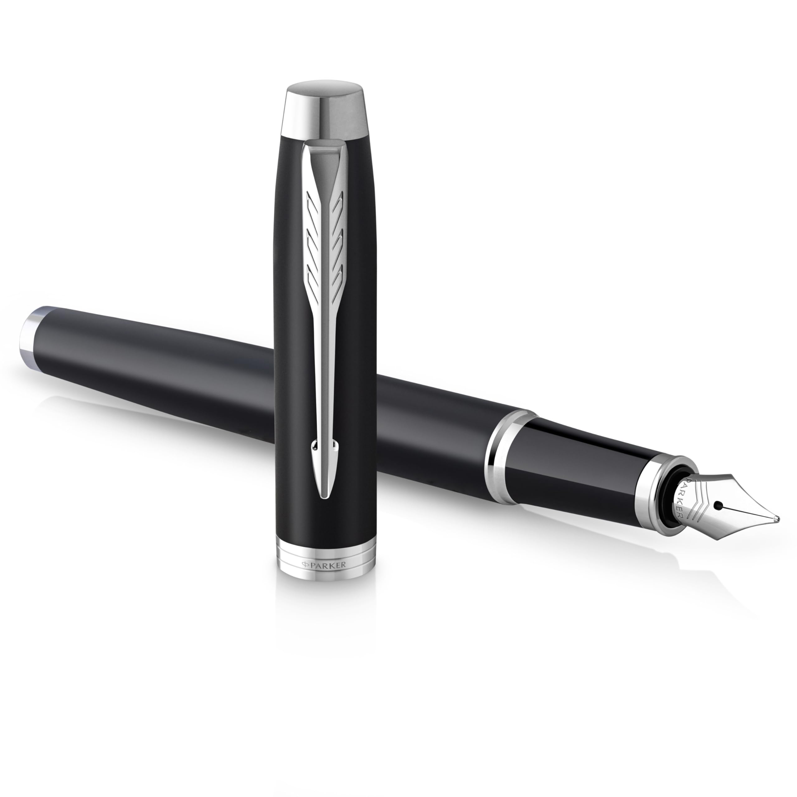 IM Fountain Pen, Matte Black with Chrome Trims, Medium Nib with Blue Ink, Gift Box