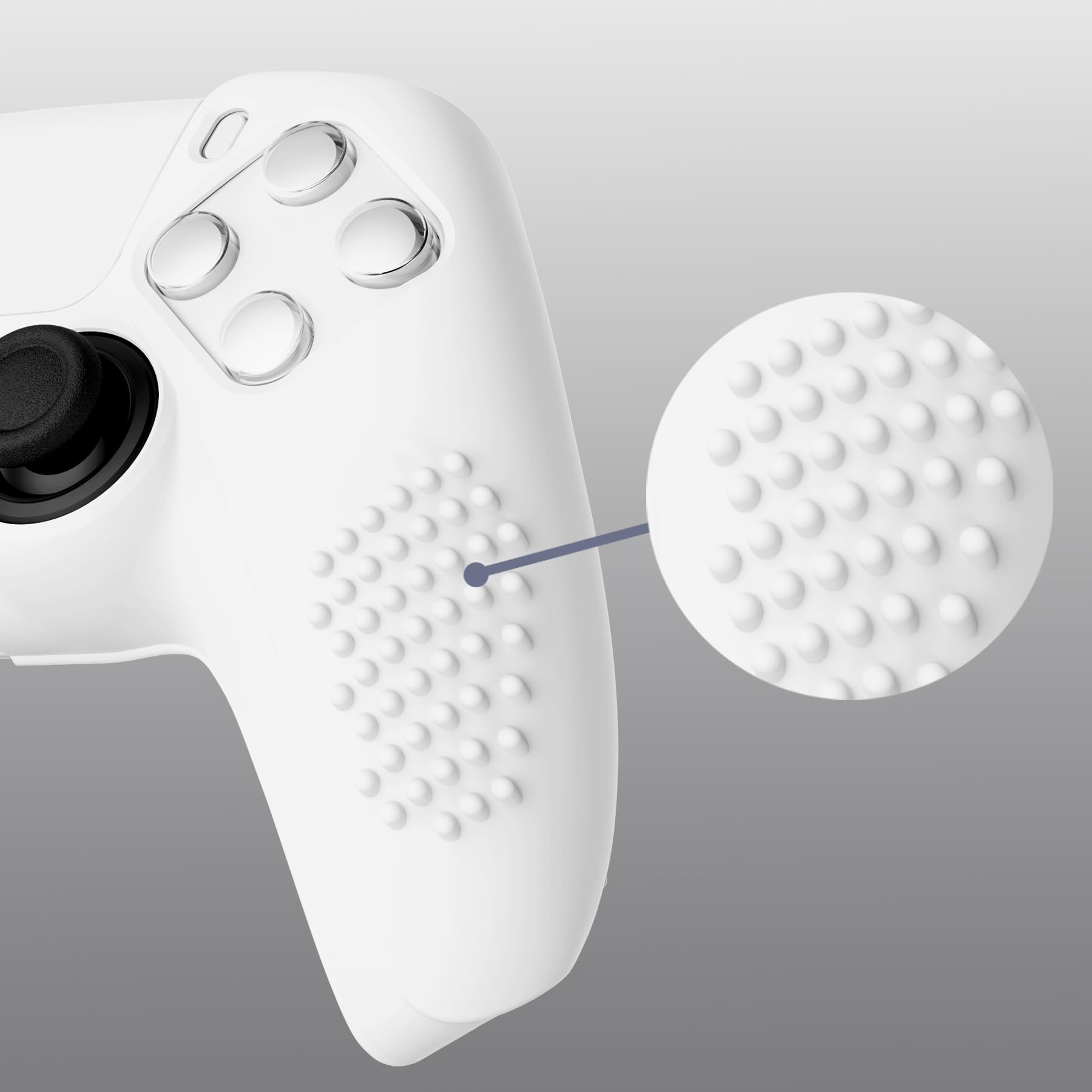eXtremeRate PlayVital Funda de Silicona para ps5 Mando - Carcasa Protectora con 6 Tapas de Joysticks, Impermeable, Resistente y Antideslizante, Funda de Goma Suave para ps5, 3D Tachonado (Blanco) — view 6