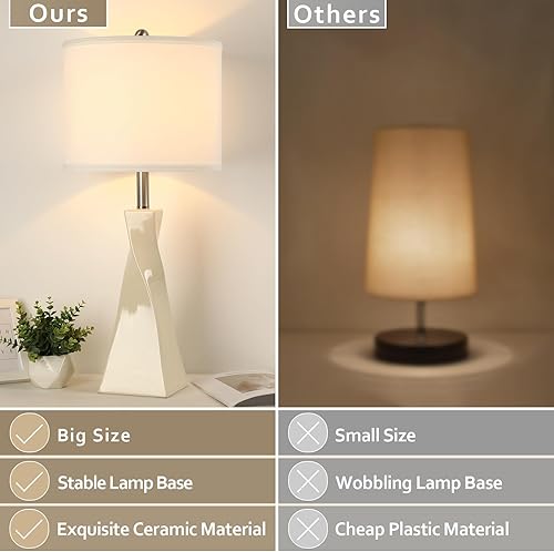 Miniatura 5 de Juego de 2 lámparas de mesa de 29 pulgadas, lámparas de mesa de noche de cerámica blanca con interruptor giratorio, lámpara de noche con base E26 y