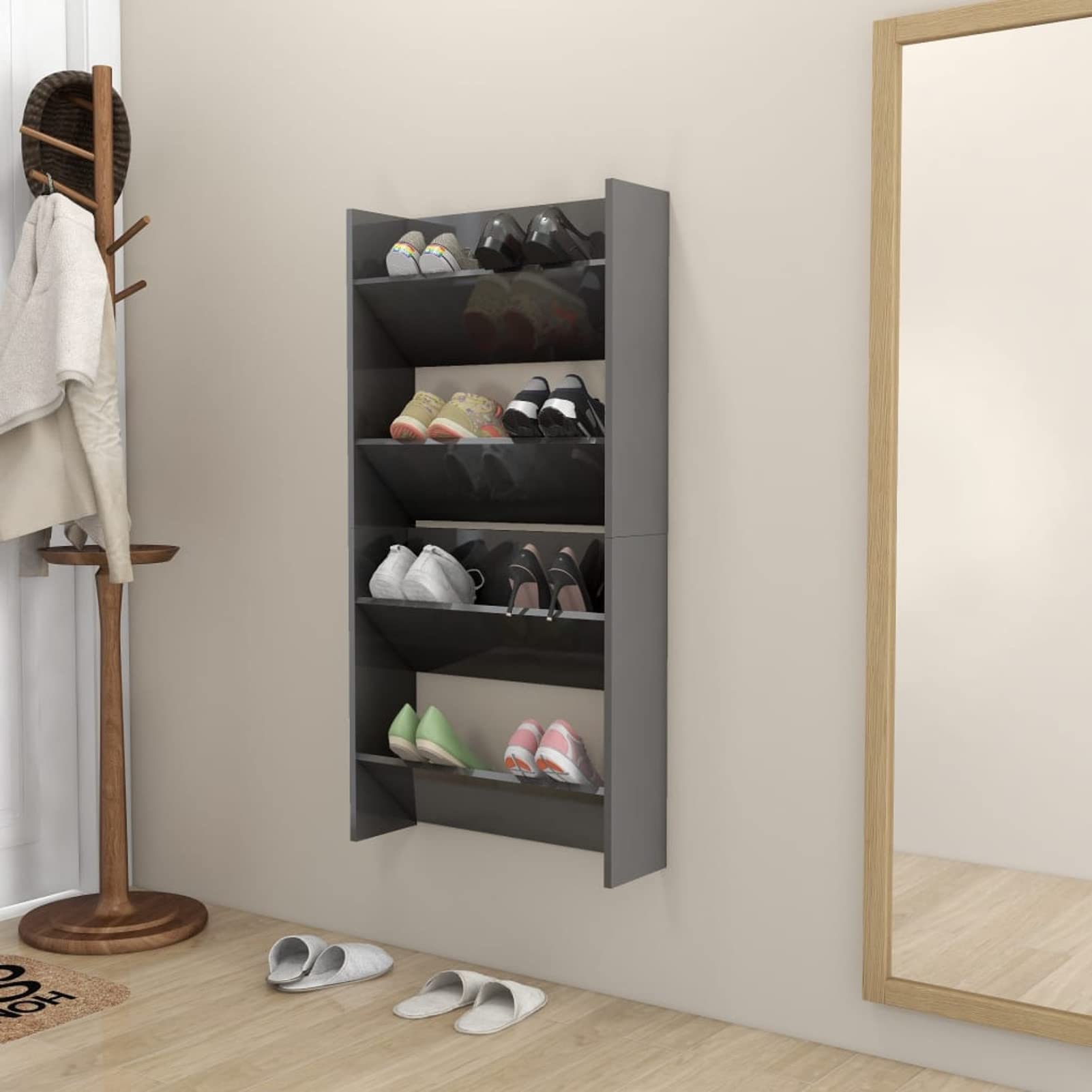Rantry Schuhschrank zur Wandmontage, grau, glänzend, 2 Stück, 60 x 18 x 60 cm, aus Spanplatte, Schuhregal für Schuhe, platzsparende Aufbewahrung für Flur Küche, Haushalt & Wohnen