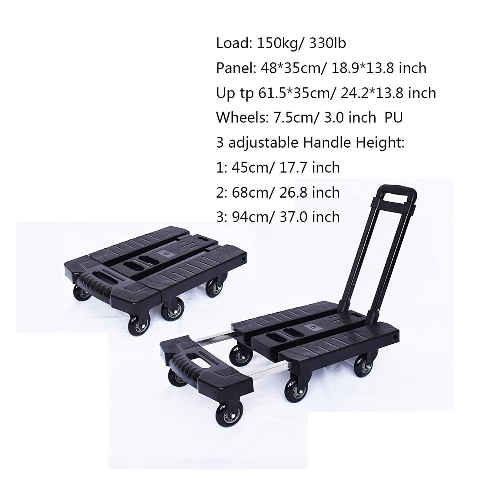 Carrello a mano a 6 ruote con manico espandibile, capacità 150 kg, per casa, ufficio, viaggi e traslochi