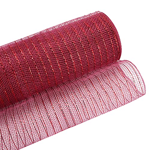 Meedee Burgundy Deco Mesh 10 Inch Burgundy Mesh Metallic Mesh Ribbon For Christmas Tree Maroon Deco Mesh Basic Mesh Ribbon For Wreaths Garland Staircase Mailbox Swag Centerpiece Decorating (30 Feet) #TOP4