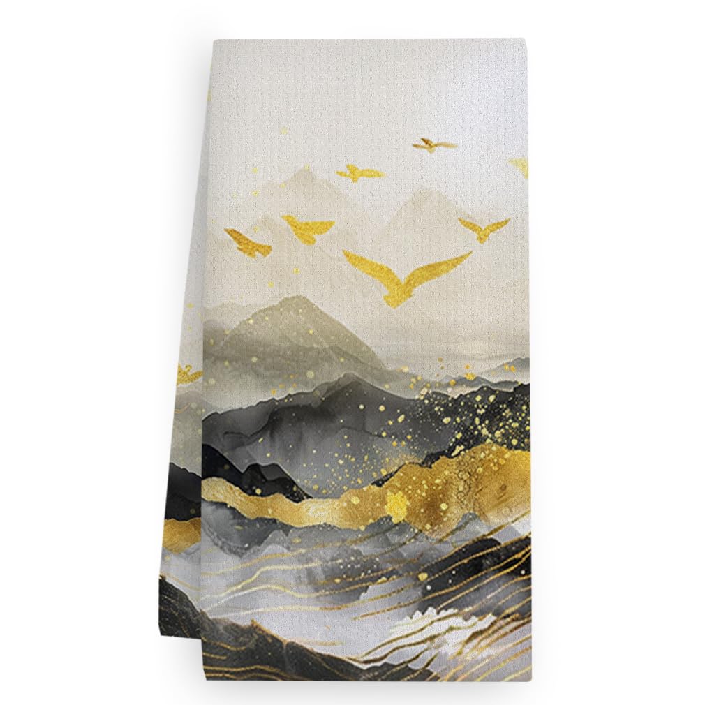 Trapos Cocina Pájaro Dorado Beige Paños de Cocina Suaves y Absorbentes Paños Cocina Reutilizables Trapos de Cocina para Secar Toallas Lavable Toallas de Barra Juego de 4 (40x60cm)