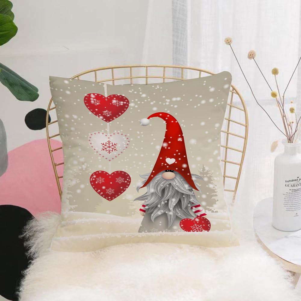 HYMSXW Cushion Cover,Throw Pillow Case Home Decorative for Living Room Bedroom Sofa Chair 20X20 Inch,Christmas, the dwarfs in the snowy scene and the loving snowflakes,Pillowcase 50X50cm