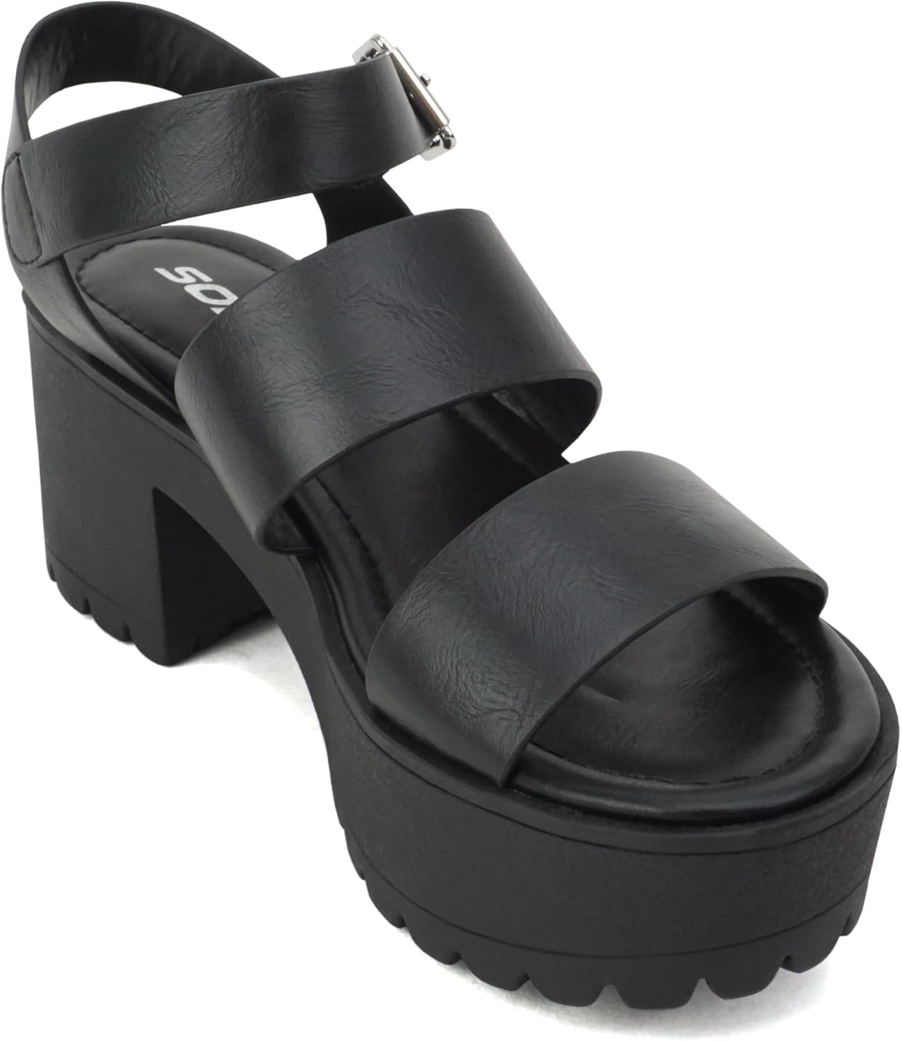Soda ACCOUNT ~ Women Open Toe Two Bands Lug sole Fashion Block Heel Sandals with Adjustable Ankle Strap - Image 4