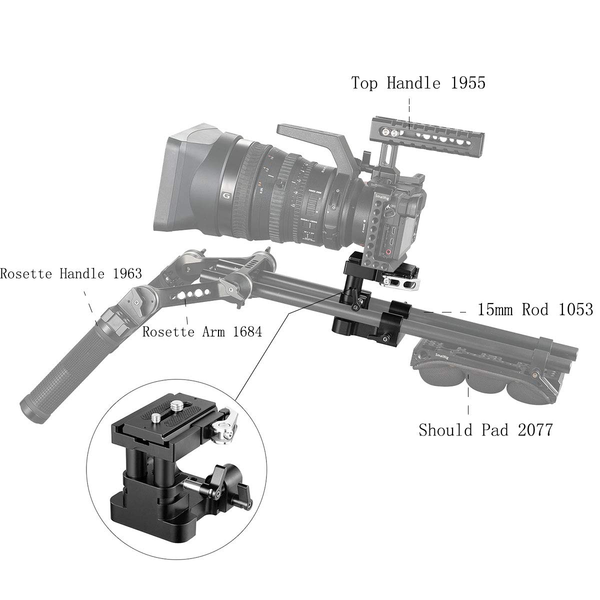 SMALLRIG Piastra di Base, Piastra di Montaggio per Treppiedi per Telecamera Regolabile in Altezza per Asta 15mm LWS Universale - 2092B