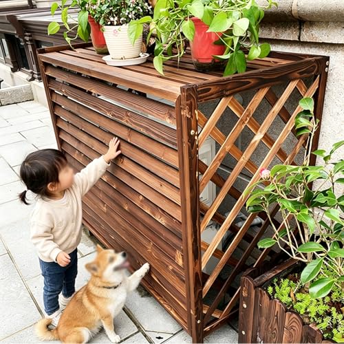 Couverture de climatisation bois massif 96x40x89cm volets support fleurs extérieur - 5